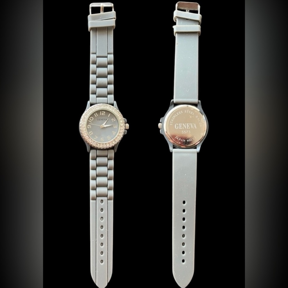 Geneva Ladies Rhinestone Studded Watch With Silicone Band - New Battery
